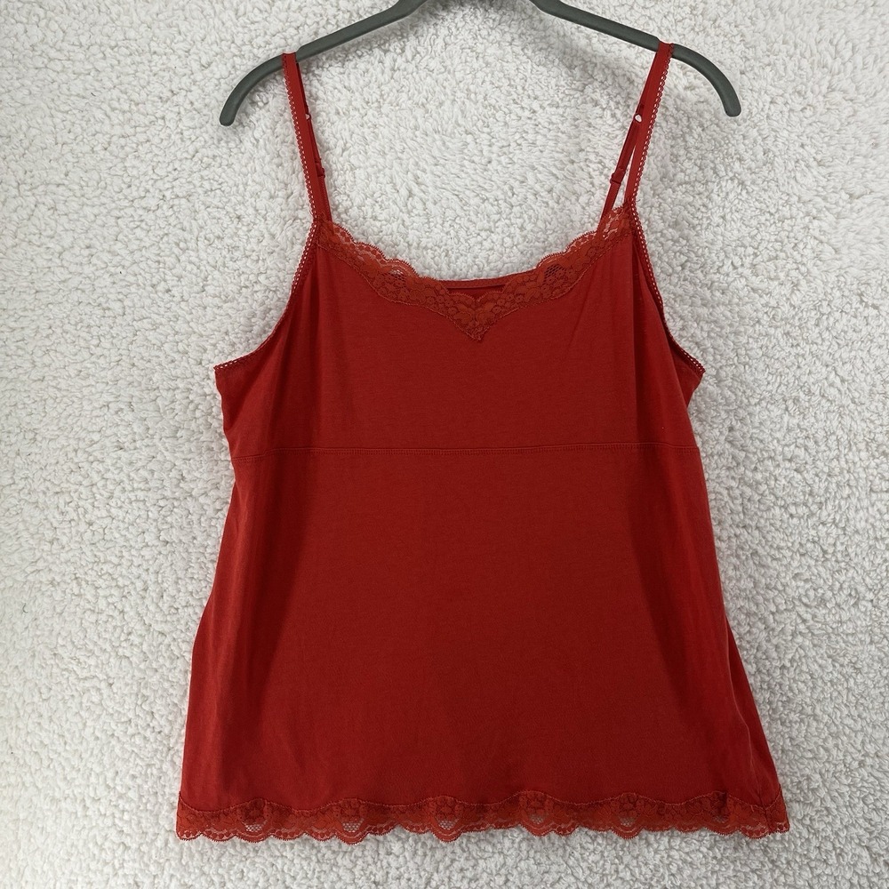 Elle Cami Top Womens XL Y2K Must Have Pima Cotton Lace Trim Red Stretch
